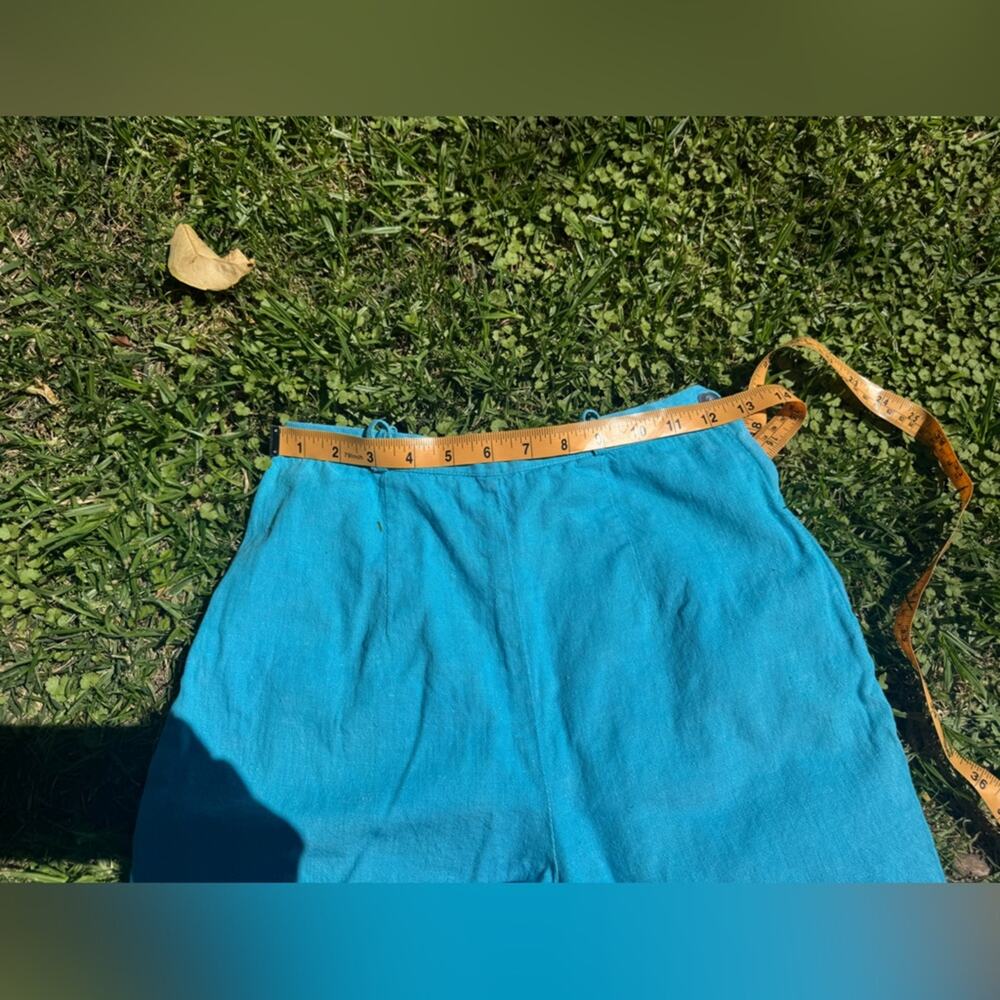 60s Vintage High Waist Side Zip Bright Blue Denim Shorts - Picture 4 of 8